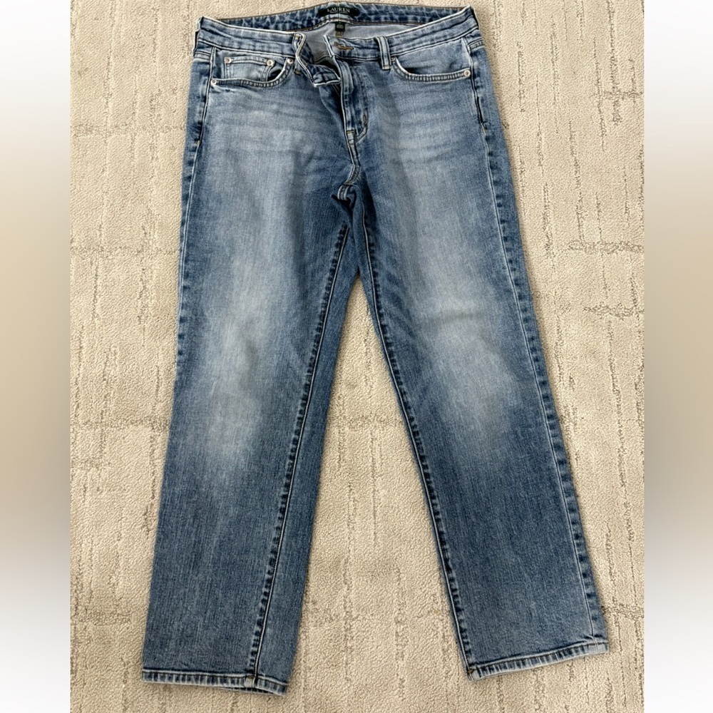 Lauren Ralph Lauren Estate Distressed Denim Jeans light wash denim zip button